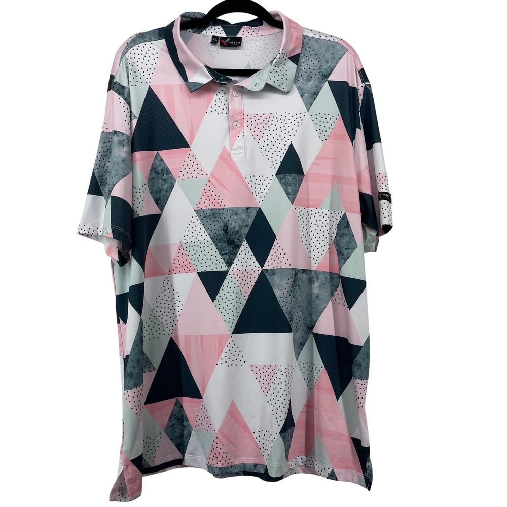 Yatta Golf‎ Mens XXL Polo Shirt Pink Teal Geometric Triangle Performance 813